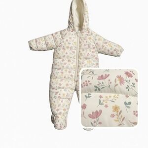 Purebaby Quilted Floral Grow Suit Snowsuit 12–18 Months Hooded Cozy Cottagecore